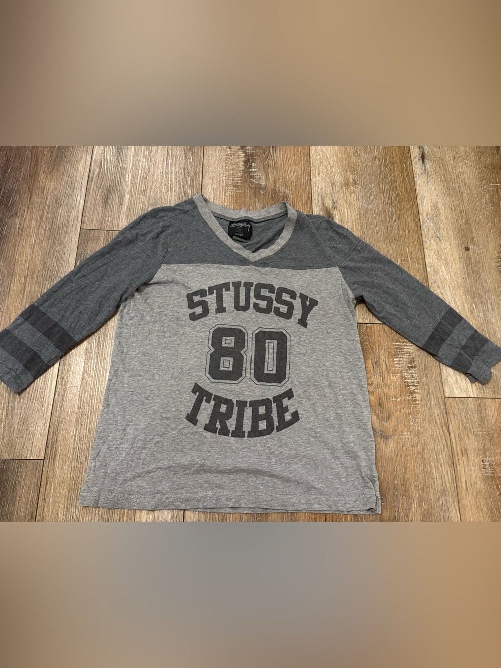 Stussy Gray Two-Tone '80 Tribe' Raglan Tee